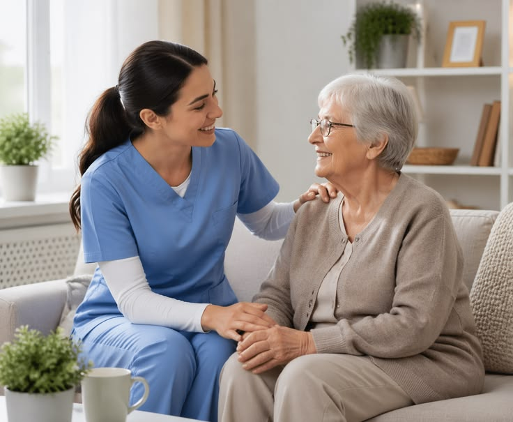 Nurse caring for a patient at home